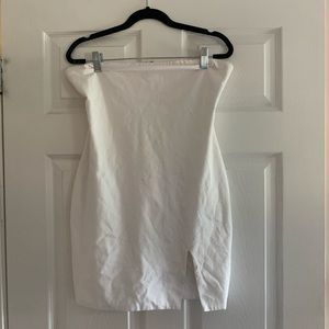 White Strapless Bodycon Dress with Slit